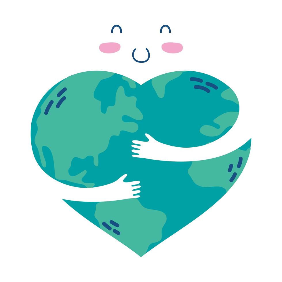 world planet earth with heart shape kawaii character vector
