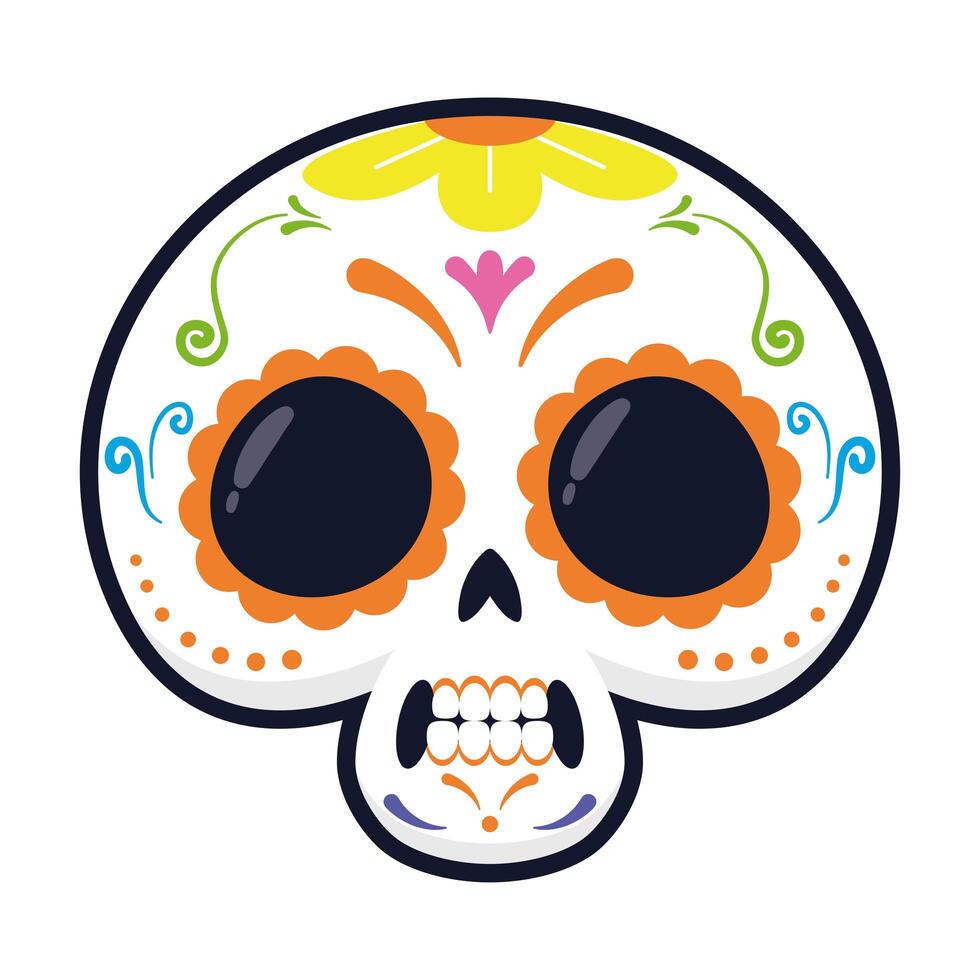 Cabeza de calavera mexicana tradicional estilo plano, diseño de ilustraciones vectoriales vector