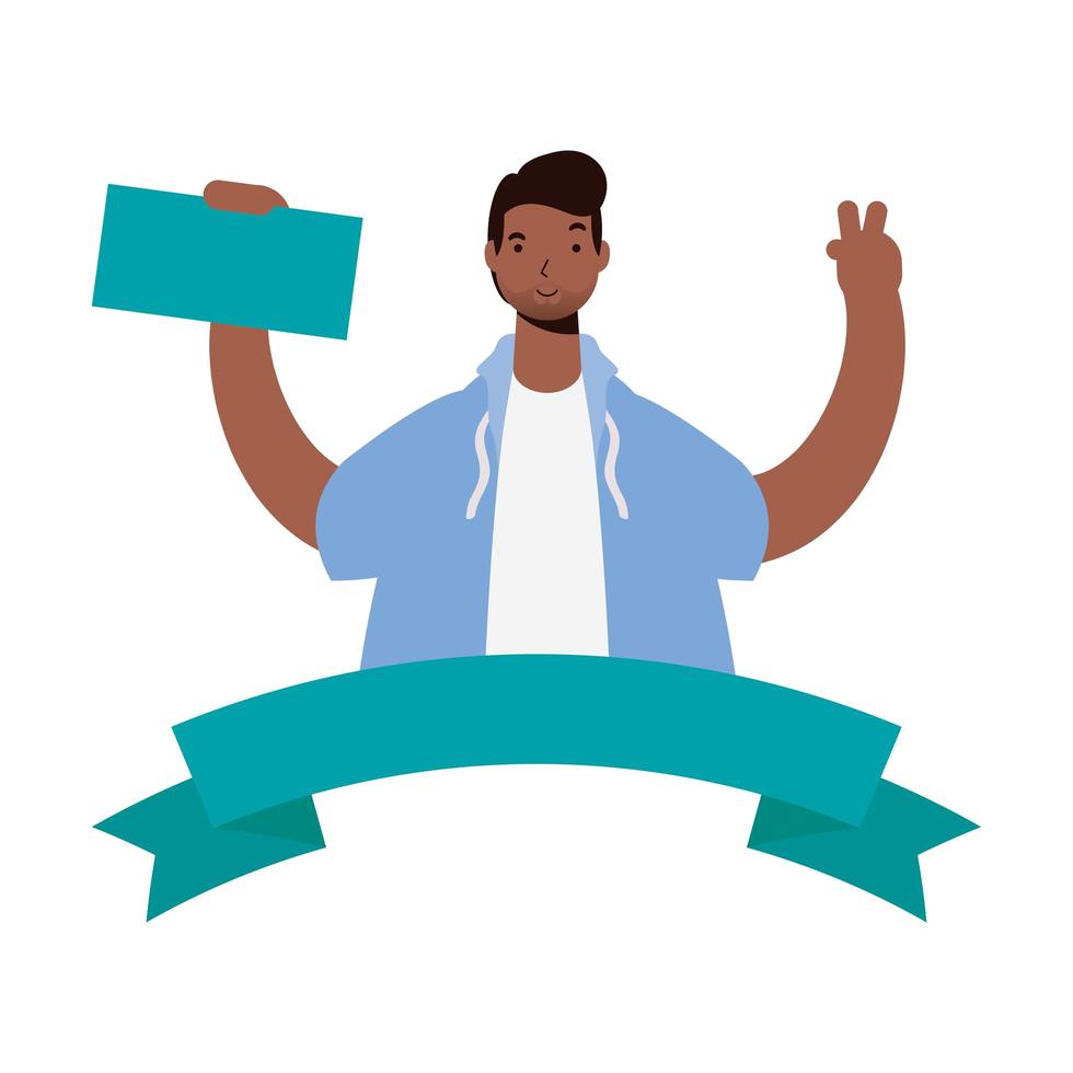 African man celebrating with voting card vector