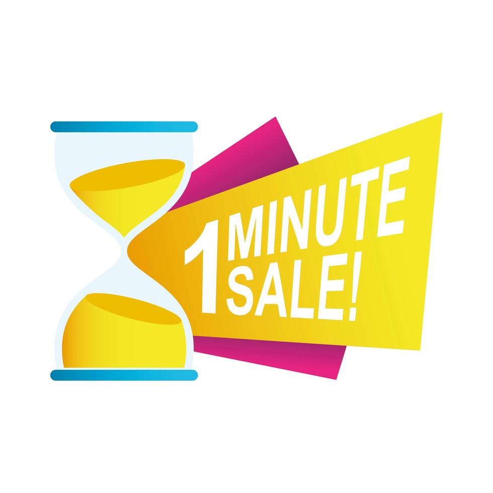 one minute sale countdown badge with sandglass vector
