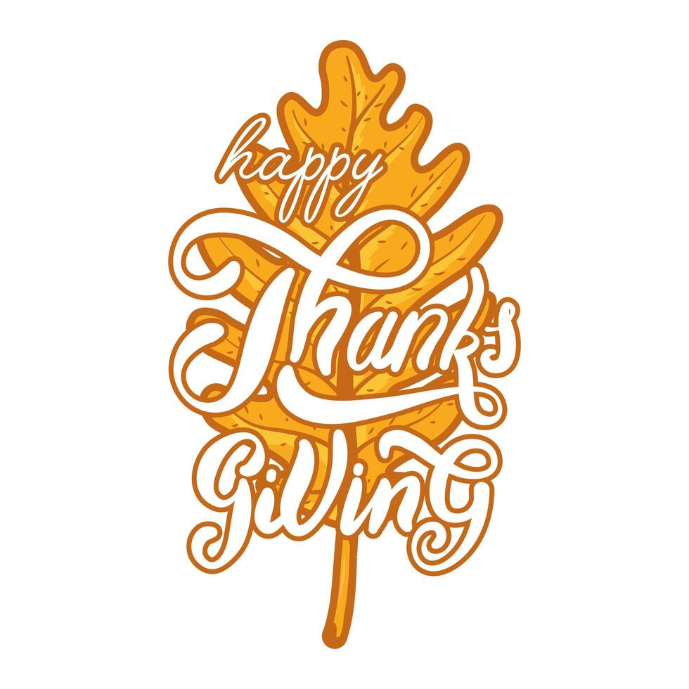 Happy Thanksgiving Day Celebration Lettering in Autumn Leaf vector