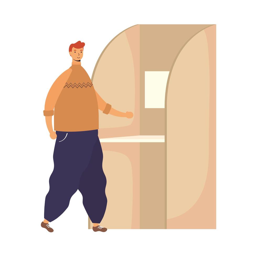 young man in voting cubicle avatar character vector