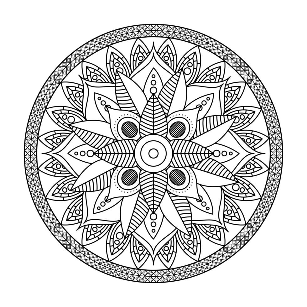 floral mandala Diwali decoration drawn monochrome icon vector illustration design