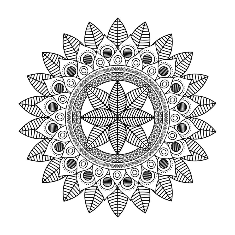 floral mandala Diwali decoration drawn monochrome icon vector illustration design