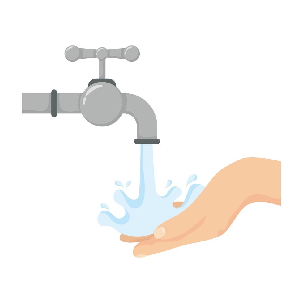 hands washing with water and faucet vector