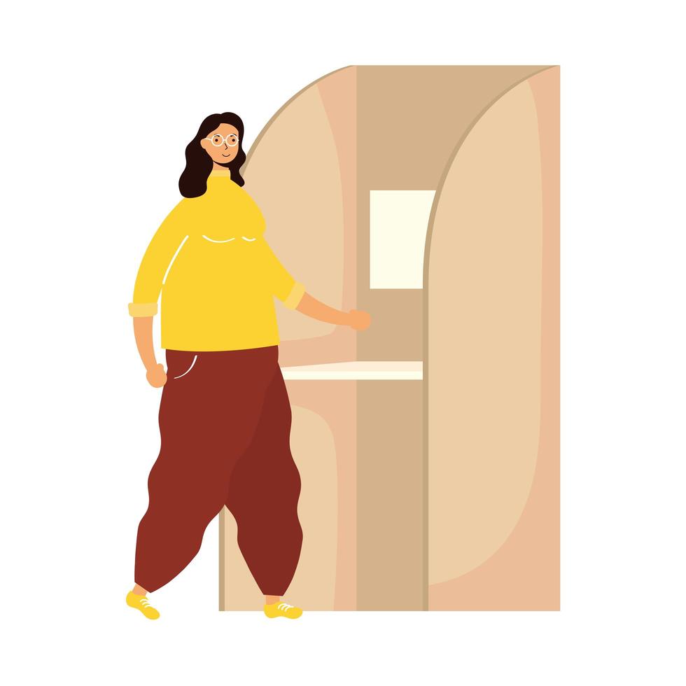 young woman in voting cubicle character vector