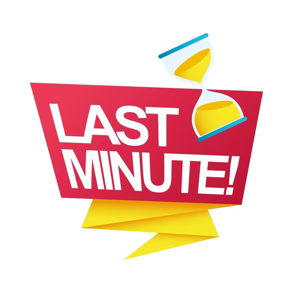 last minute sale countdown badge with sandglass in ribbon vector