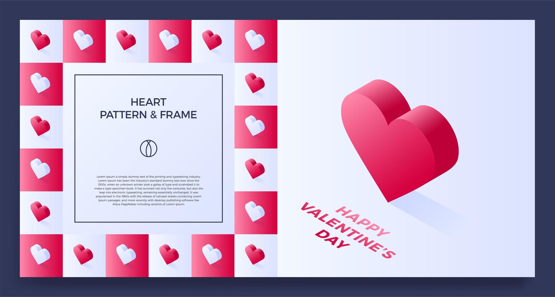 cartel, pancarta o borde de marco de tarjeta con corazón isométrico de amor vector