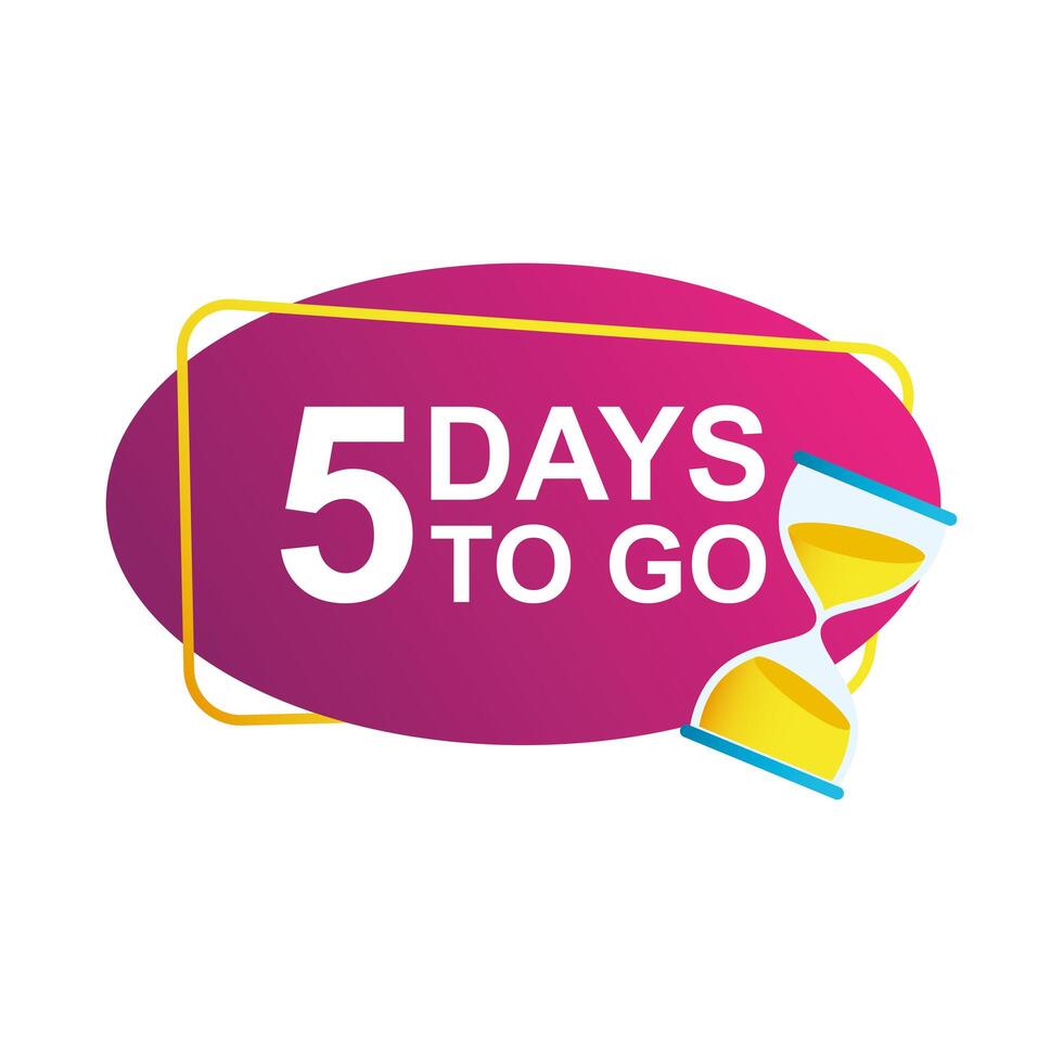 five days to go sale countdown badge with sandglass vector