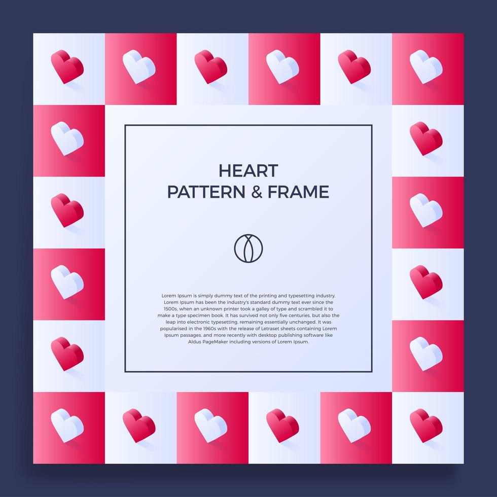 Poster, banner or card Frame Border with love isometric heart vector