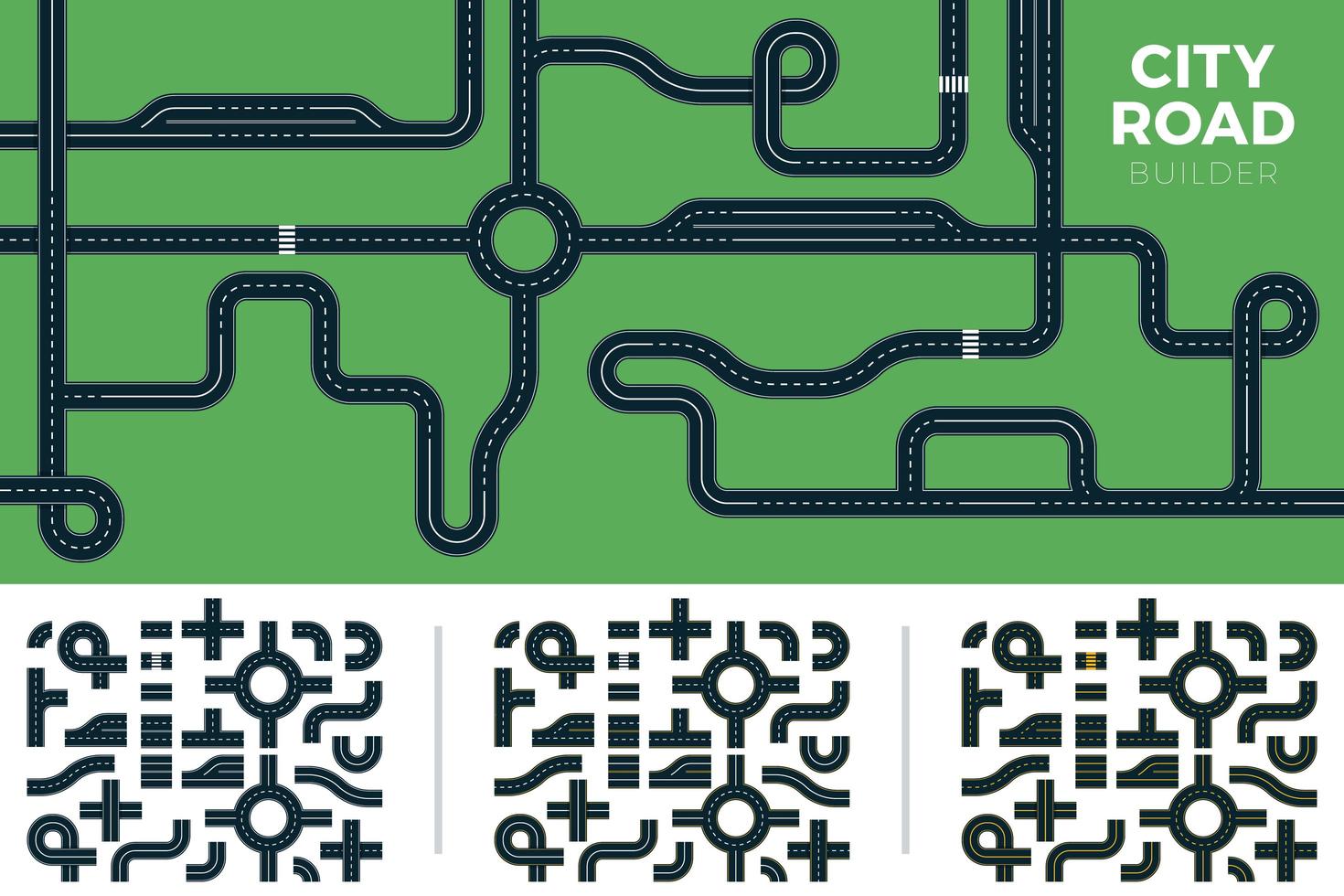 Vector set builder of road with crossroads set