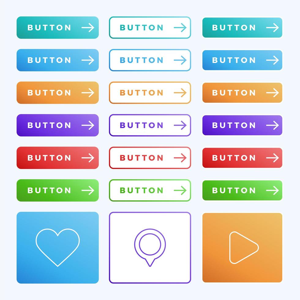 Colorful vector button set on white background