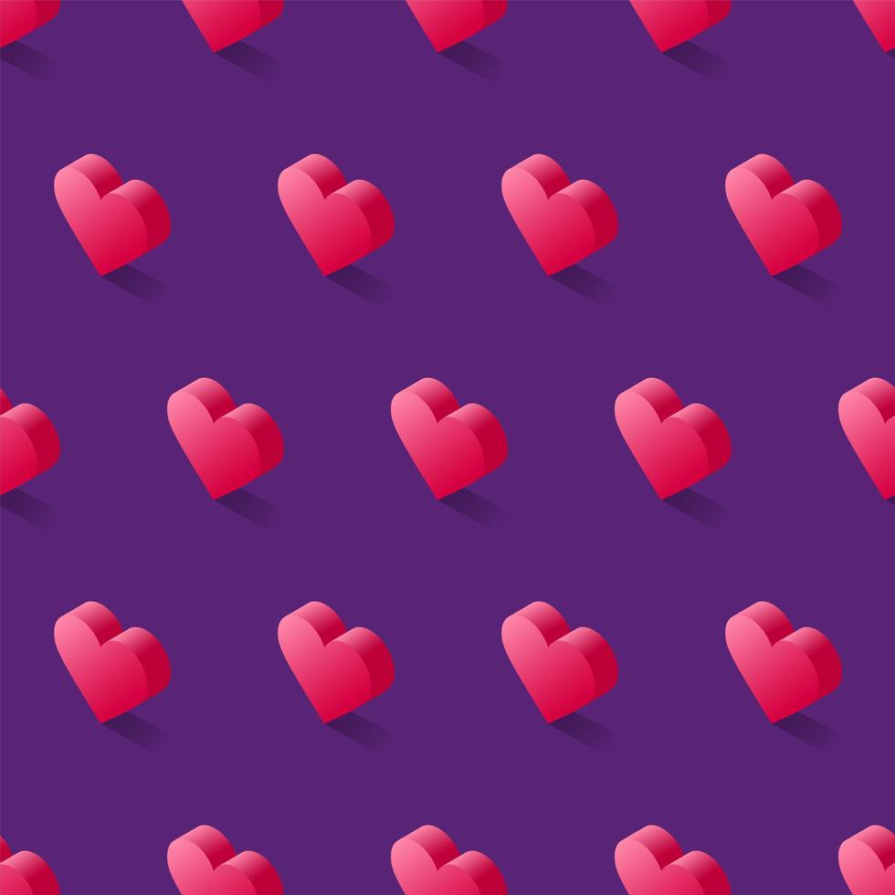 Seamless isometric heart pattern vector