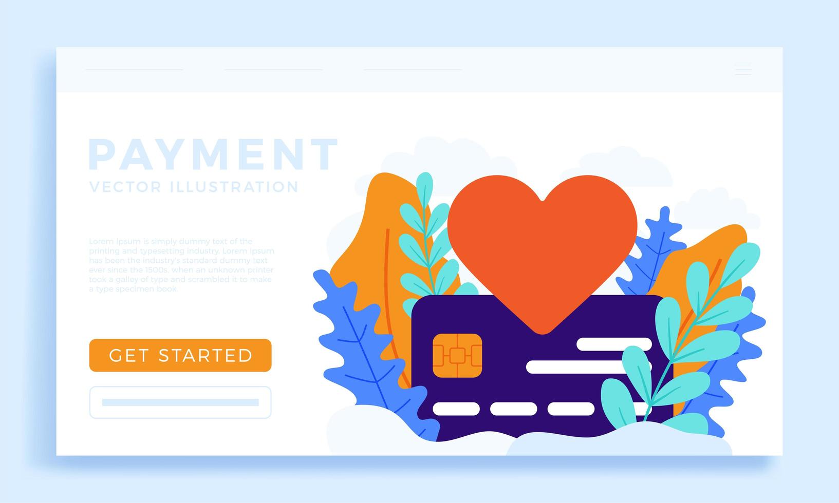 Heart sign and Credit Card payment landing page design vector