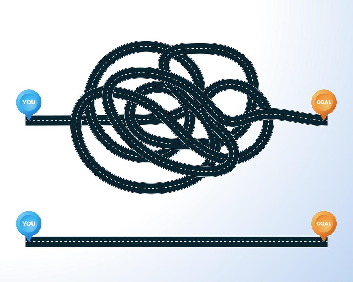 Road from point to goal with location markers set vector