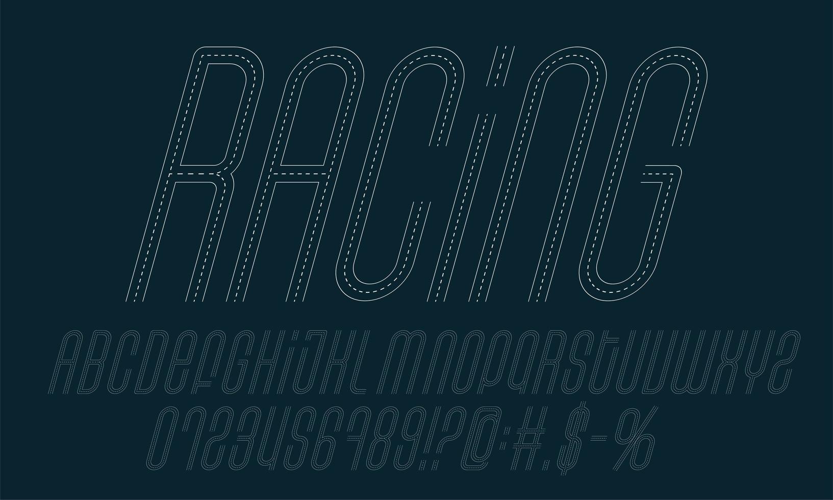 Racing road alphabet set vector