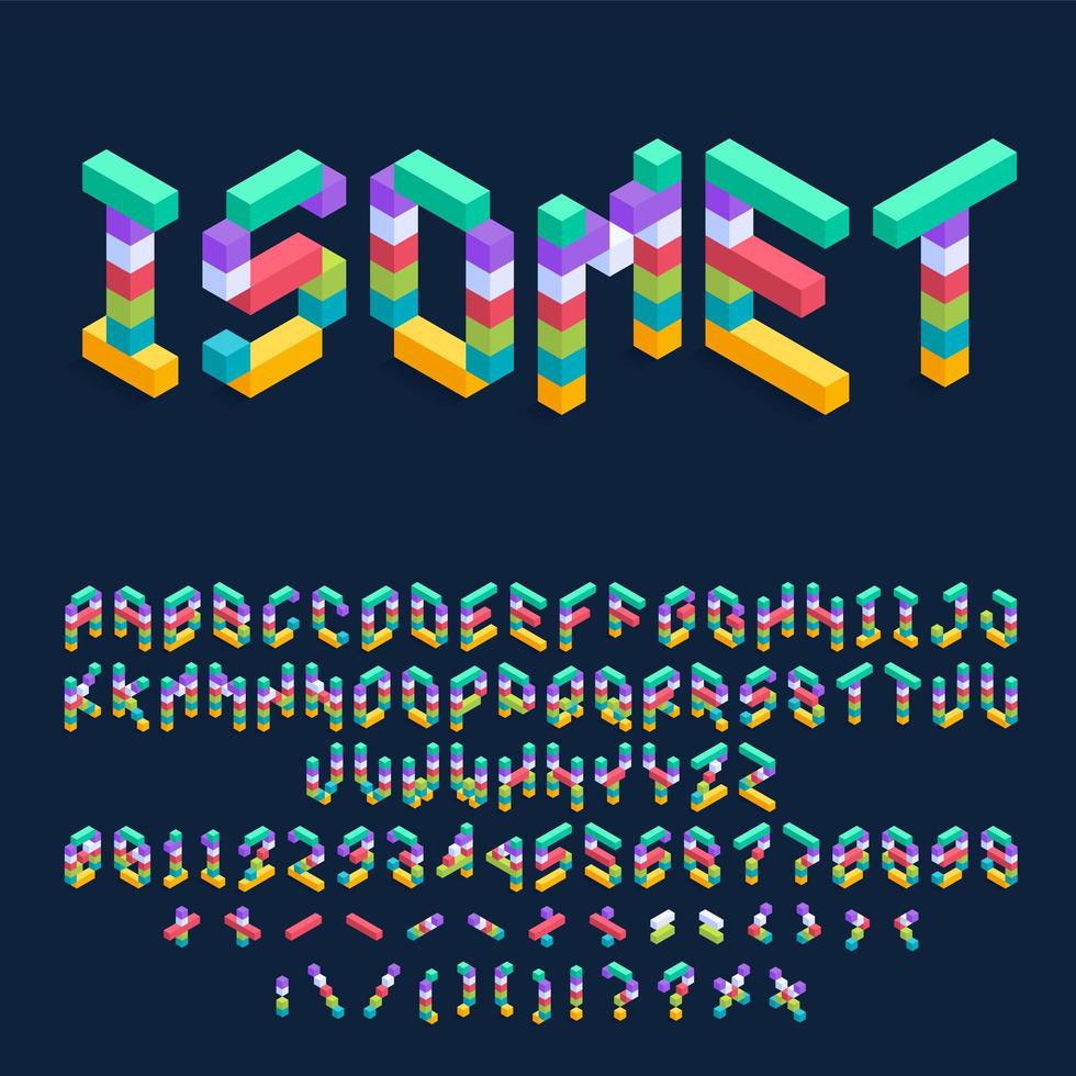 Isometric colorful cubes 3d font design vector
