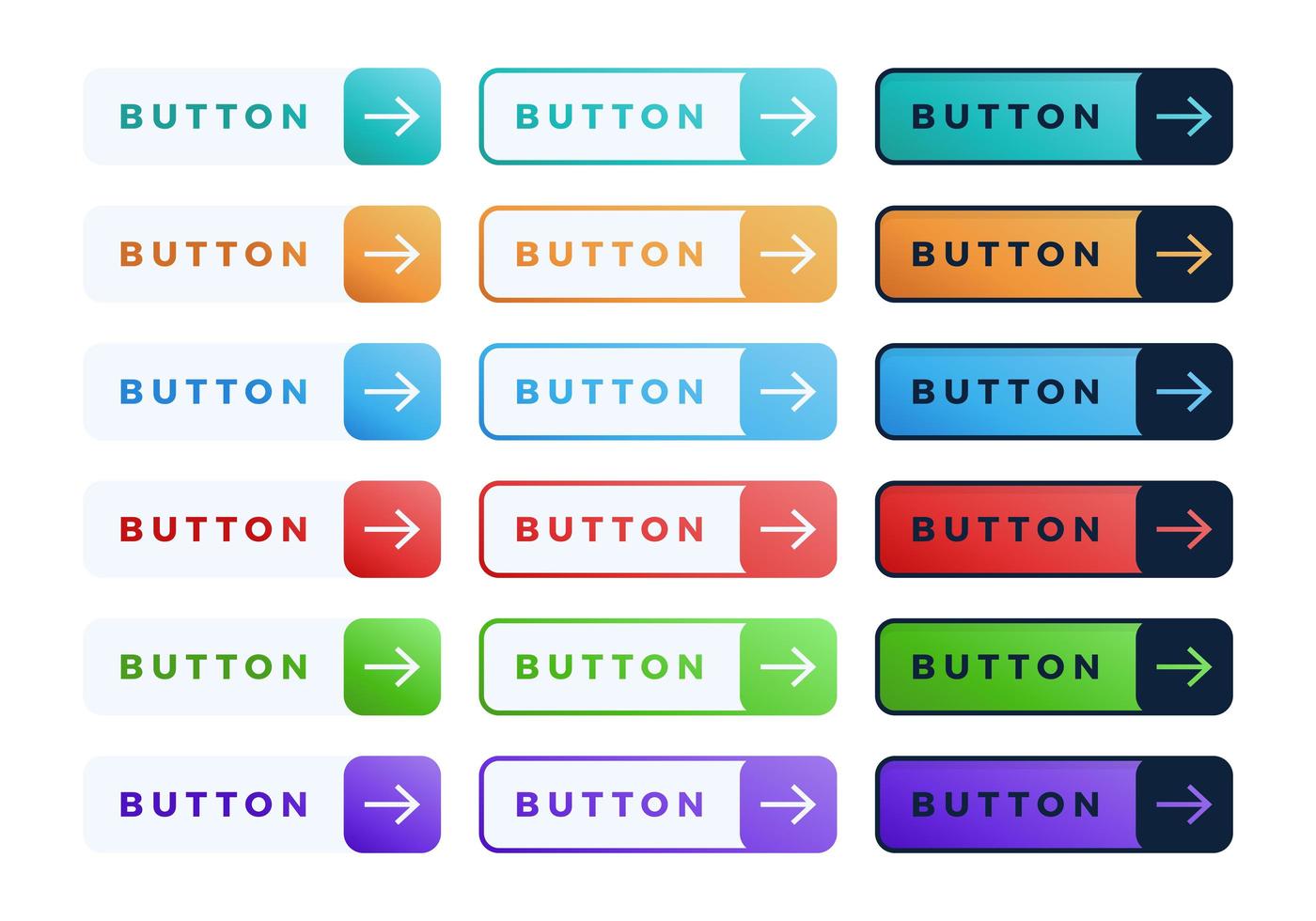 Colorful vector button set on white background