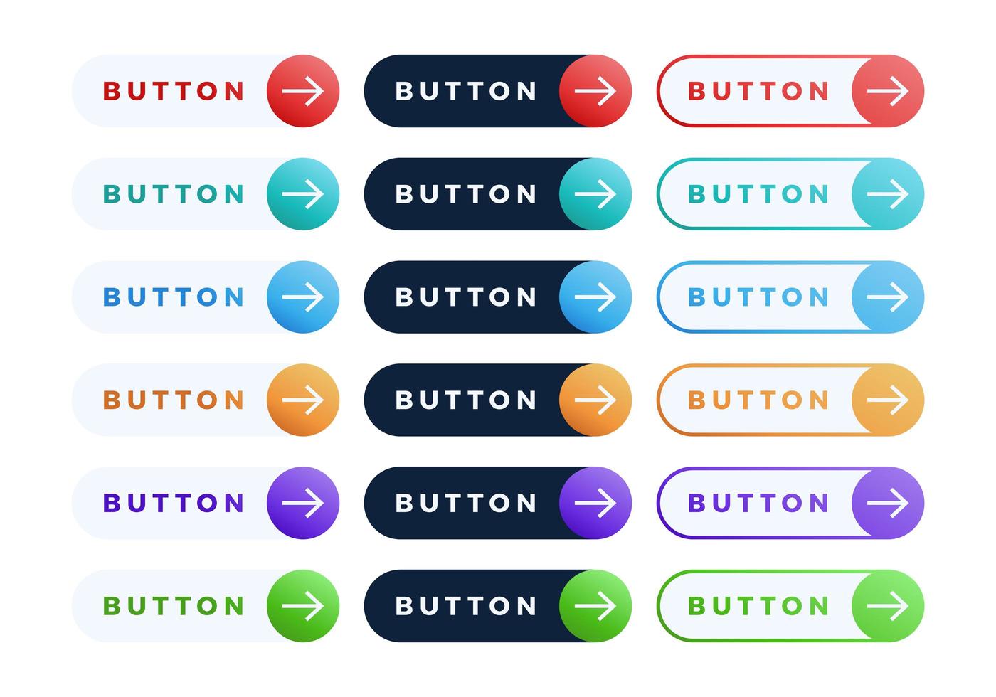 Colorful vector button set on white background