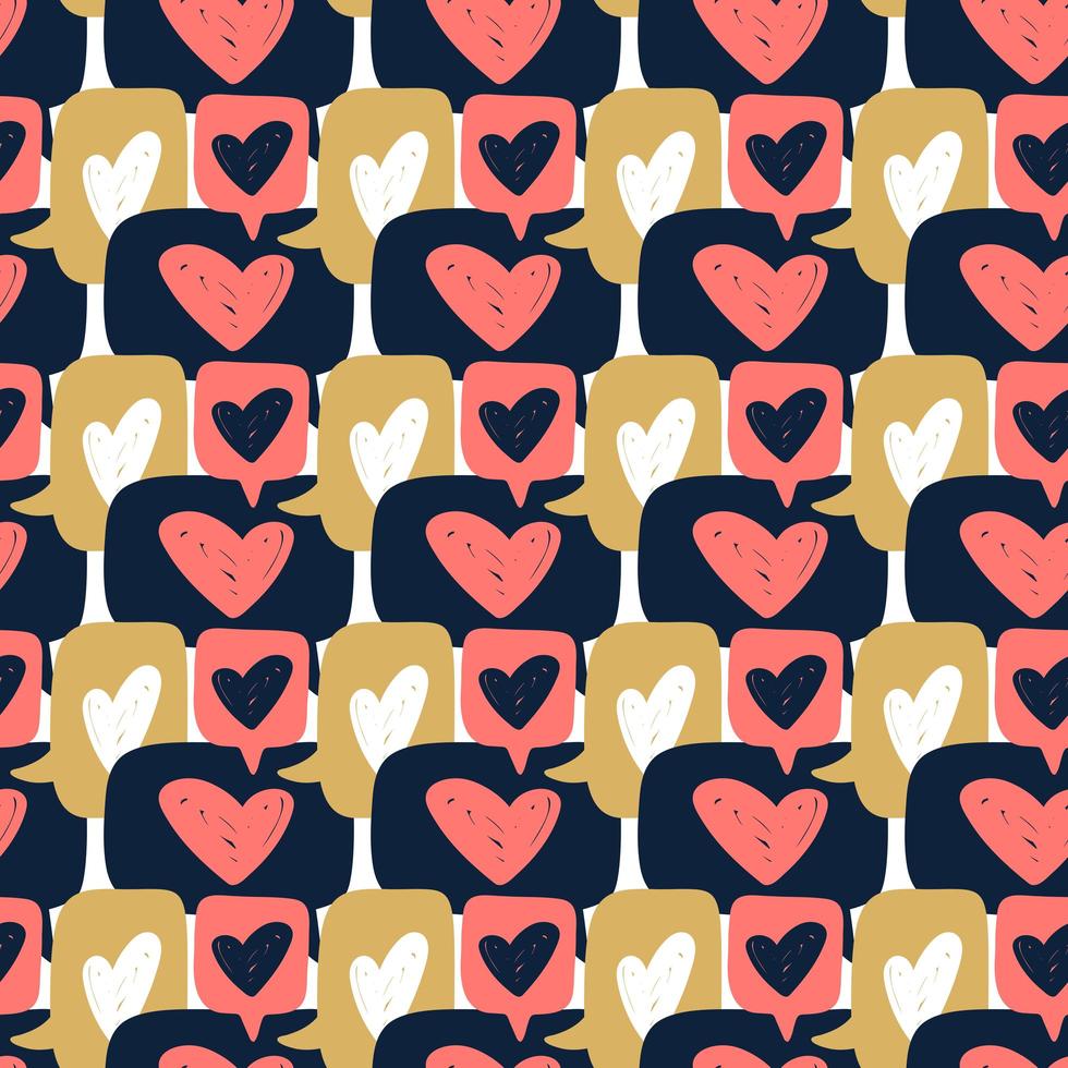 Hand drawn chat heart dialog speech seamless pattern vector