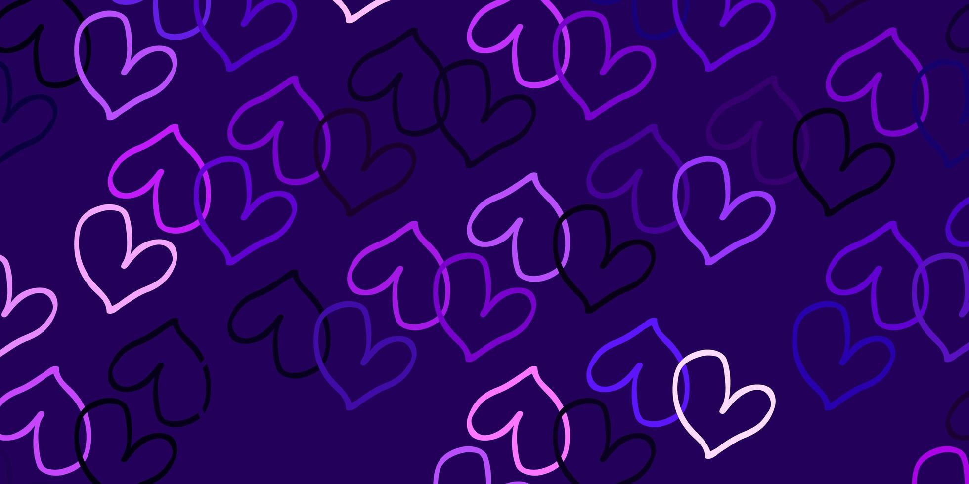 Light Purple, Pink vector template with doodle hearts.