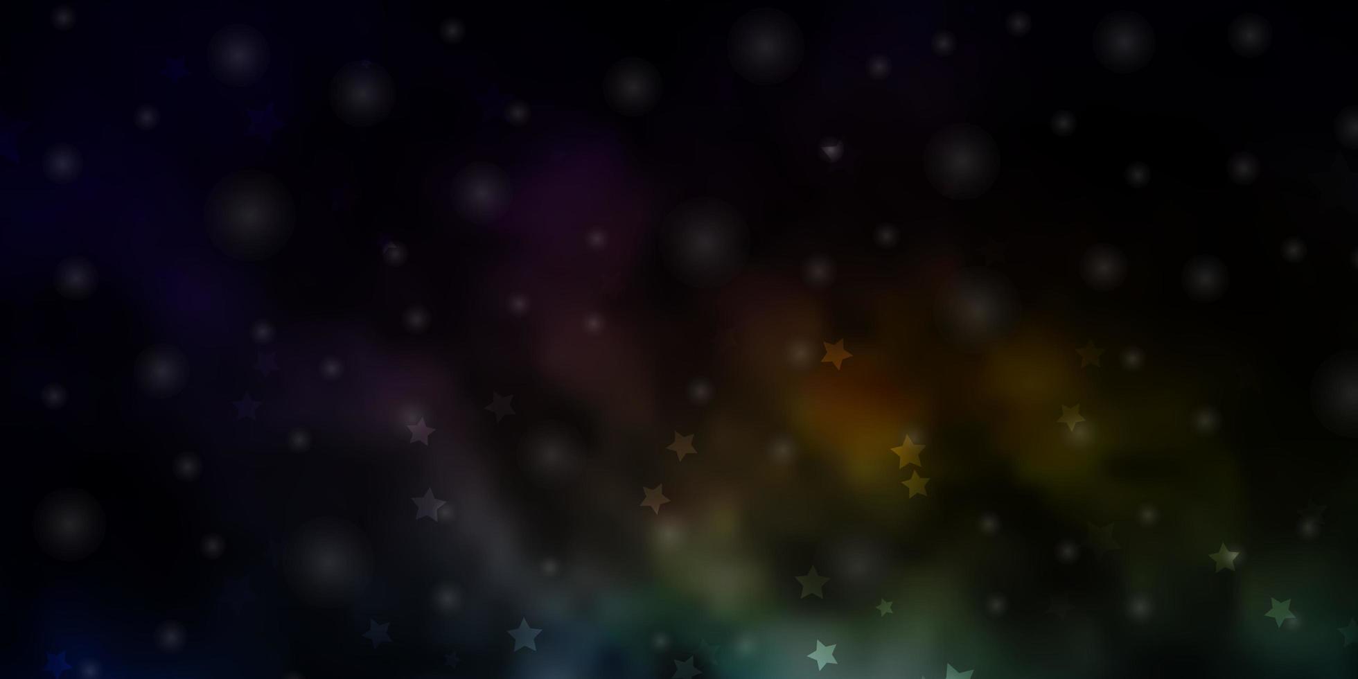 Fondo de vector multicolor oscuro con estrellas de colores.