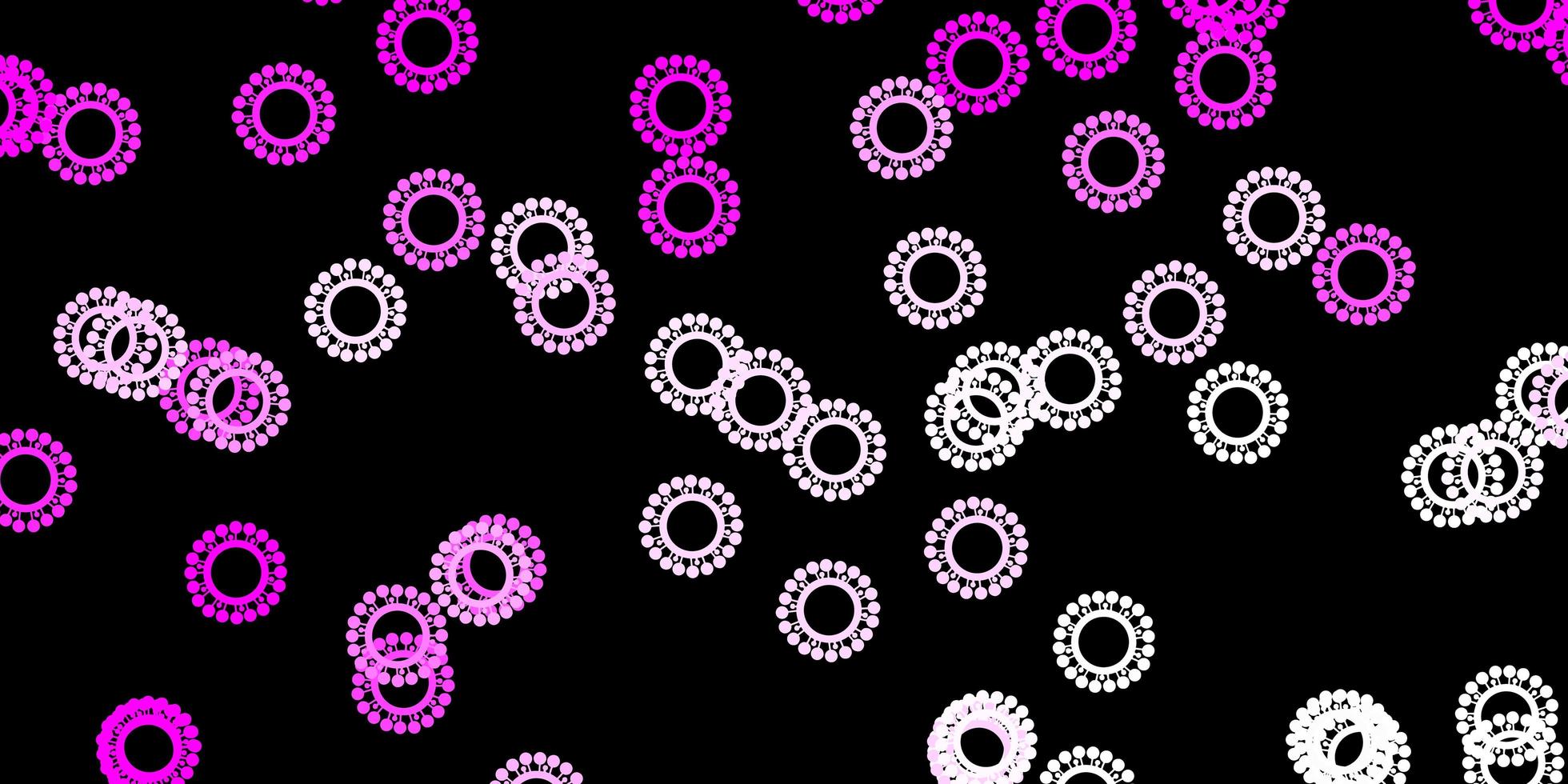 Dark pink vector backdrop with virus symbols.