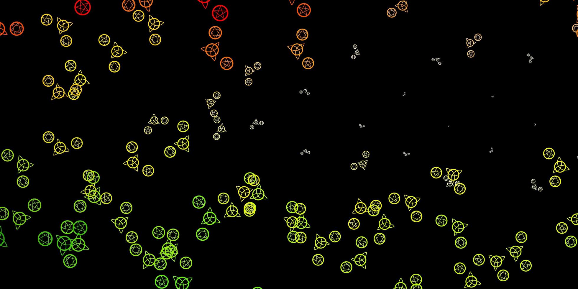 patrón de vector verde oscuro, rojo con elementos mágicos.