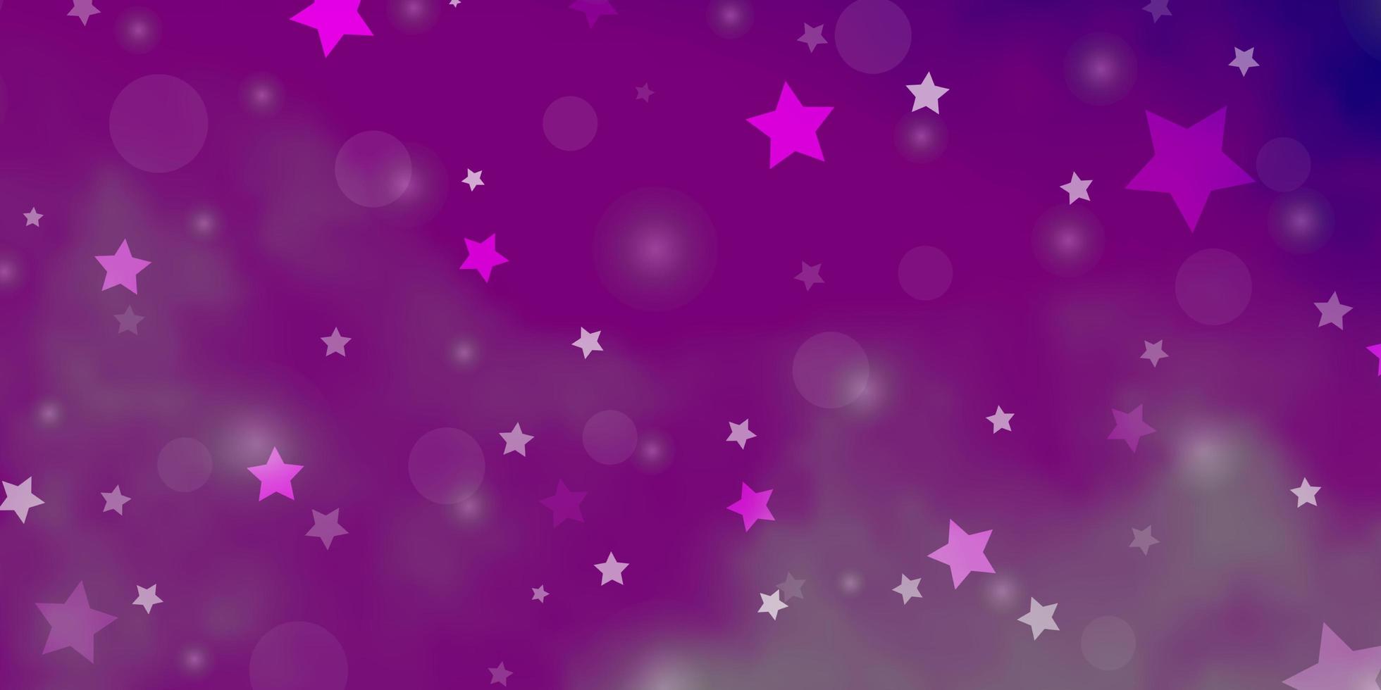 textura de vector púrpura claro con círculos, estrellas.