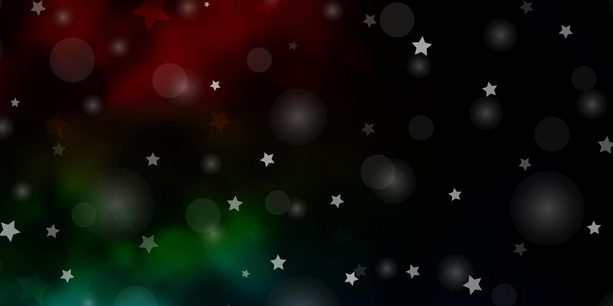 textura de vector multicolor oscuro con círculos, estrellas.