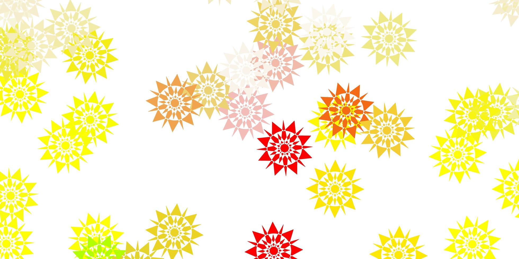 Light red, yellow vector background with christmas snowflakes.
