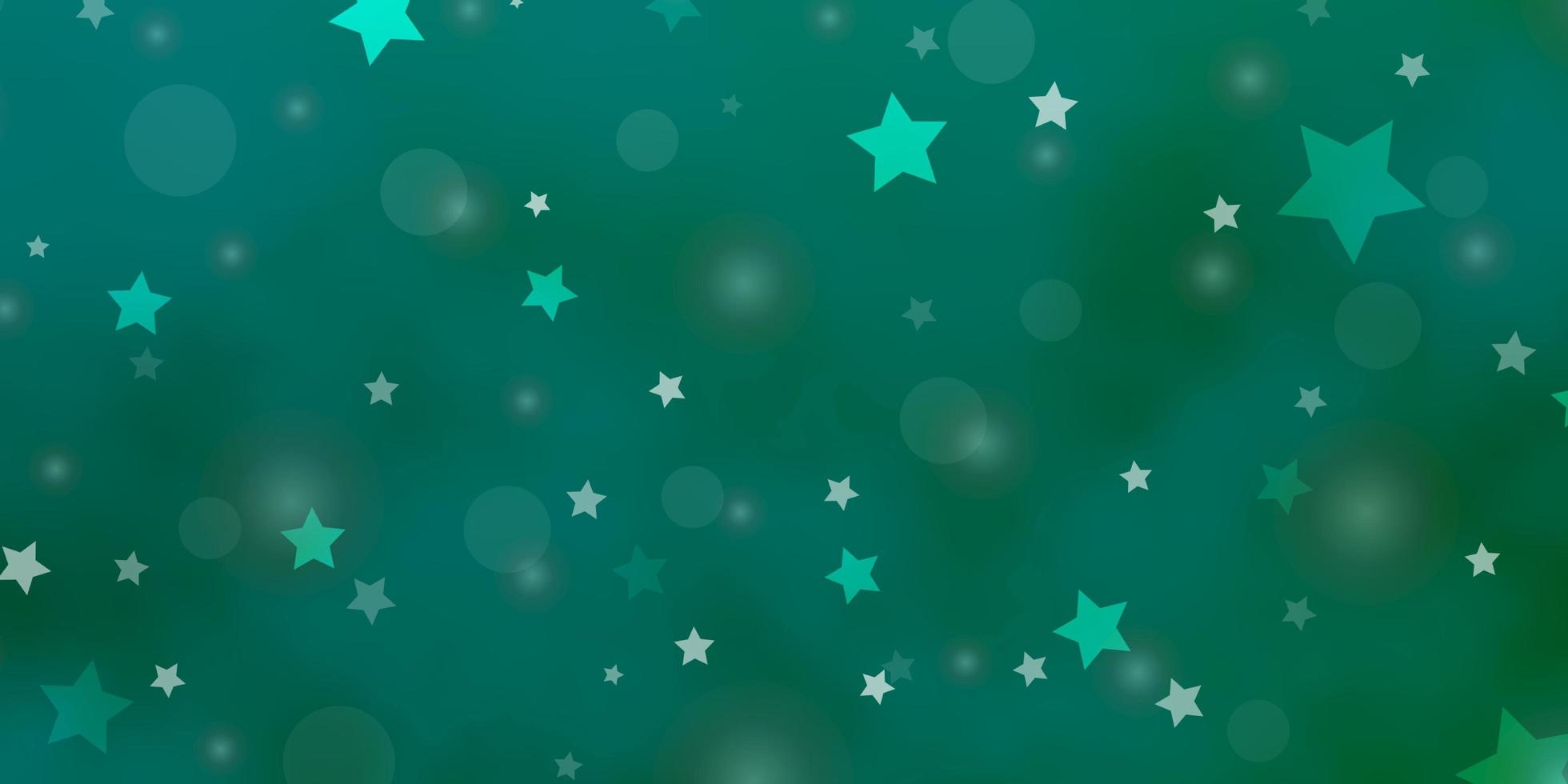 textura de vector verde claro con círculos, estrellas.