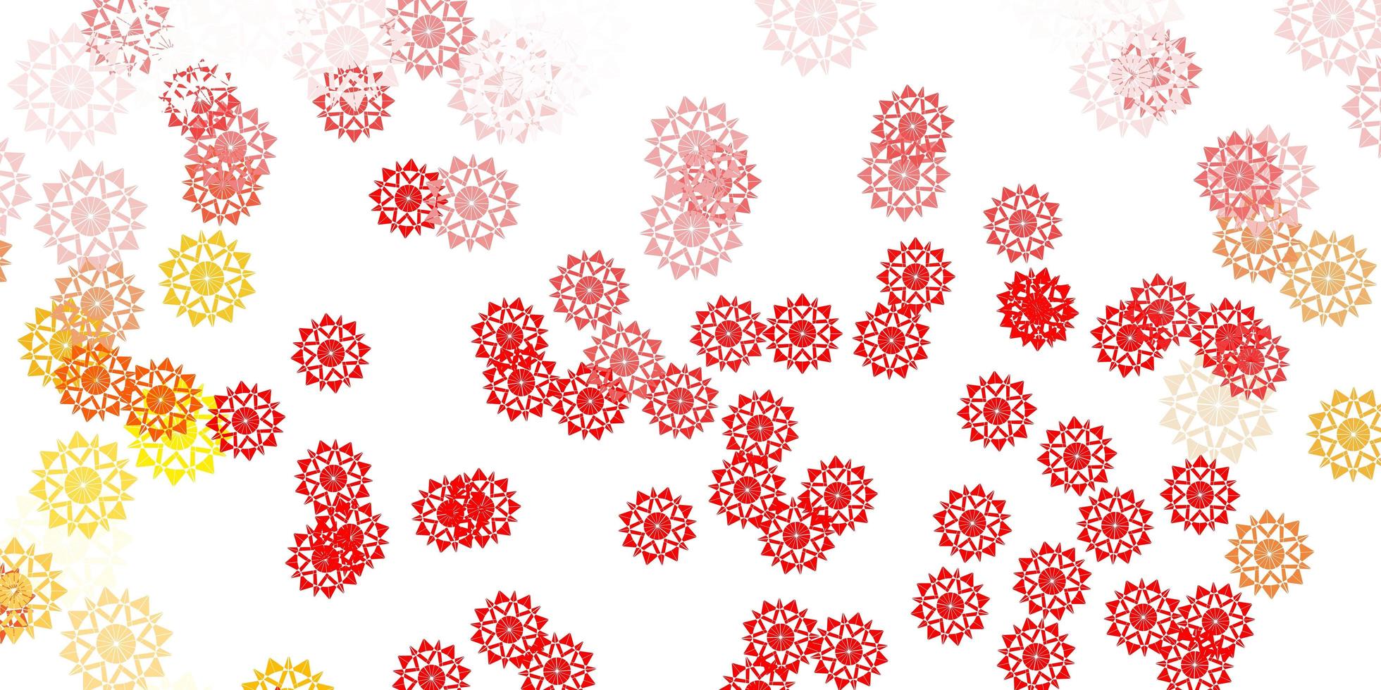 Light red, yellow vector background with christmas snowflakes.