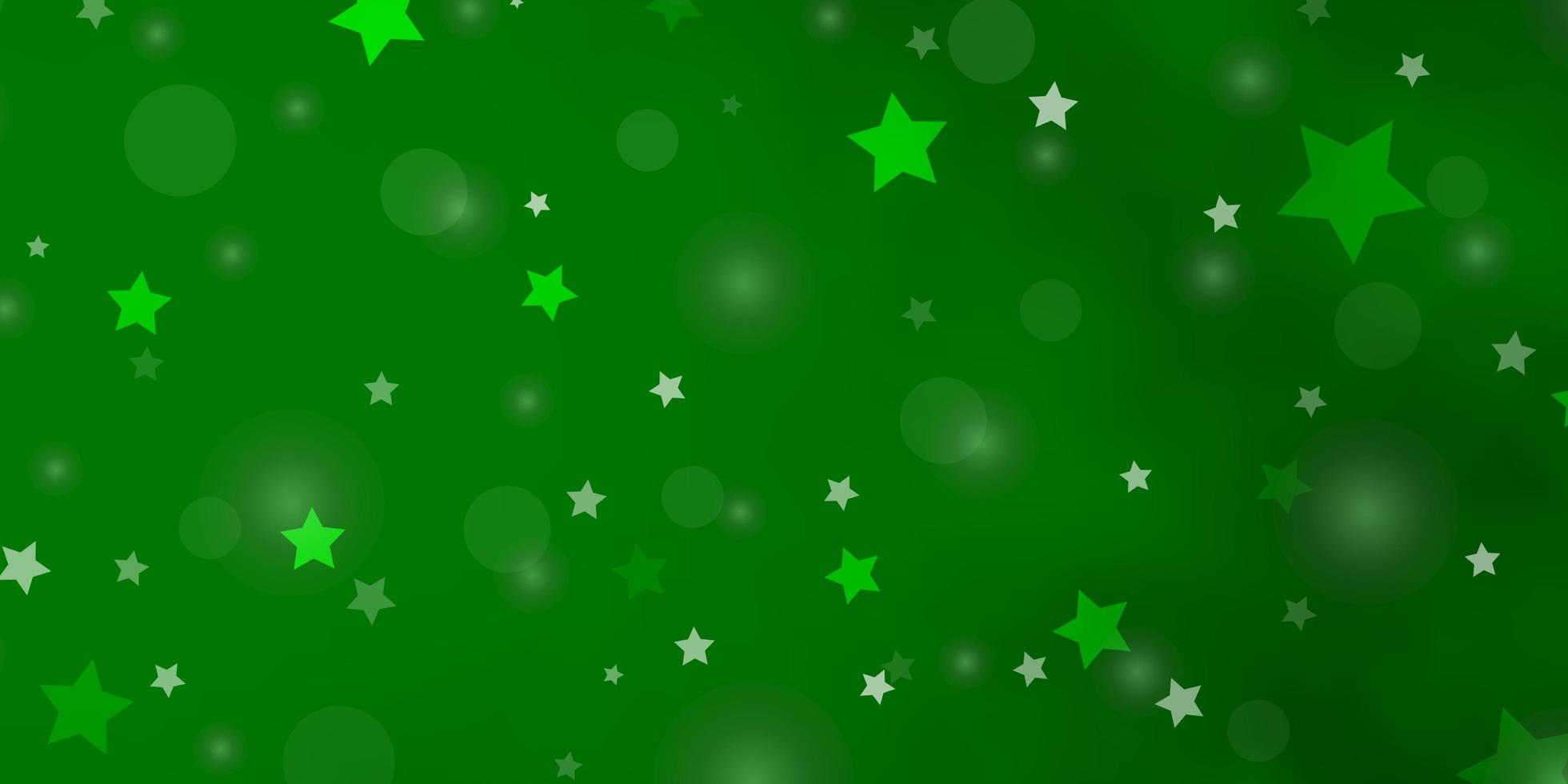 textura de vector verde claro con círculos, estrellas.