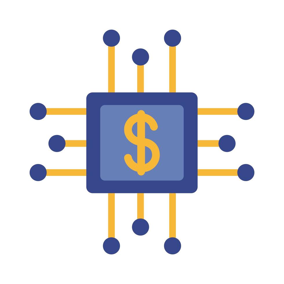 procesador de computadora con símbolo de dólar pago en línea estilo plano vector