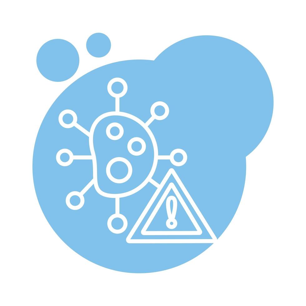 covid19 virus particle with alert symbol block style vector