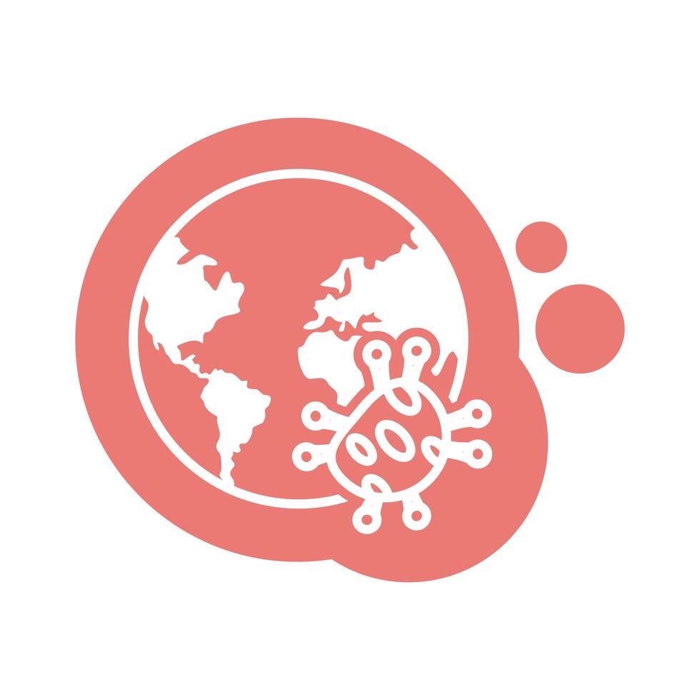 world planet with covid19 particles block style icon vector