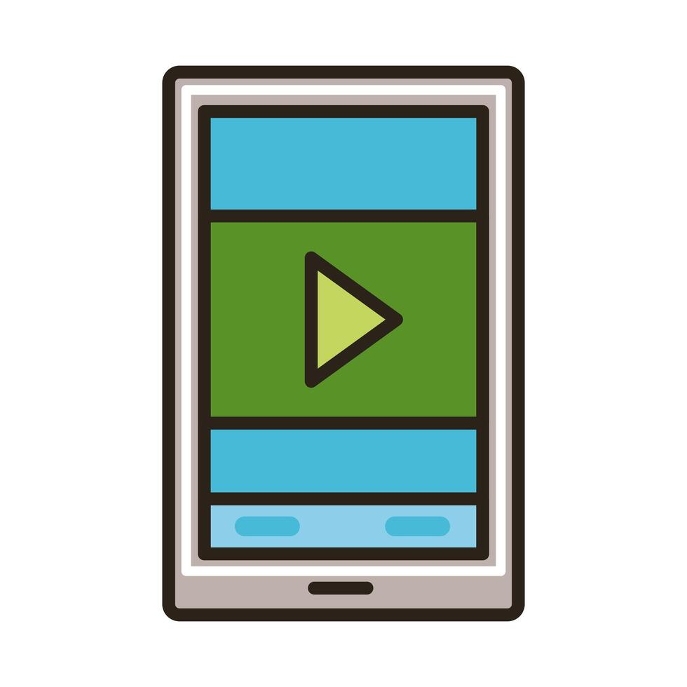 smartphone with play button education online line and fill style vector