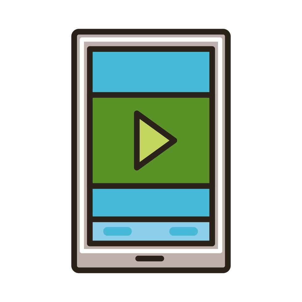 smartphone with play button education online line and fill style vector