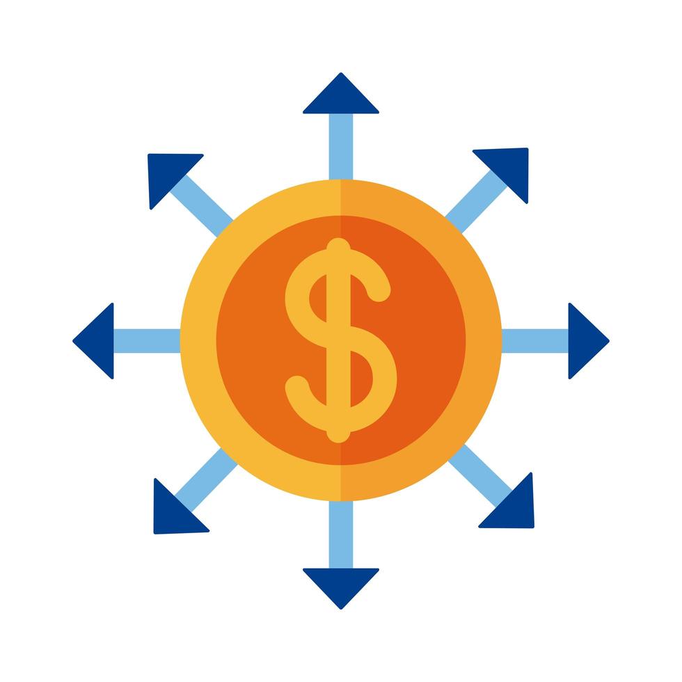 moneda dinero dólar y flechas pago en línea estilo plano vector