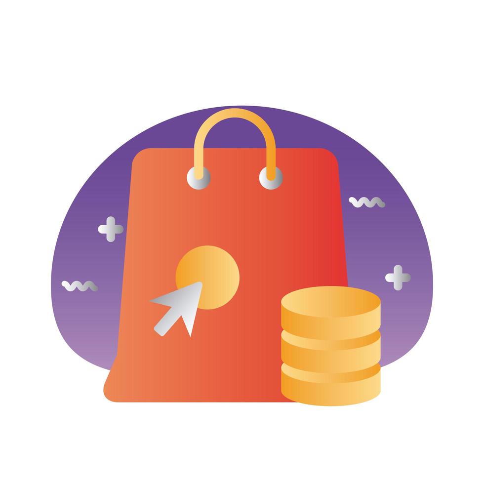 shopping bag with mouse arrow and coins vector