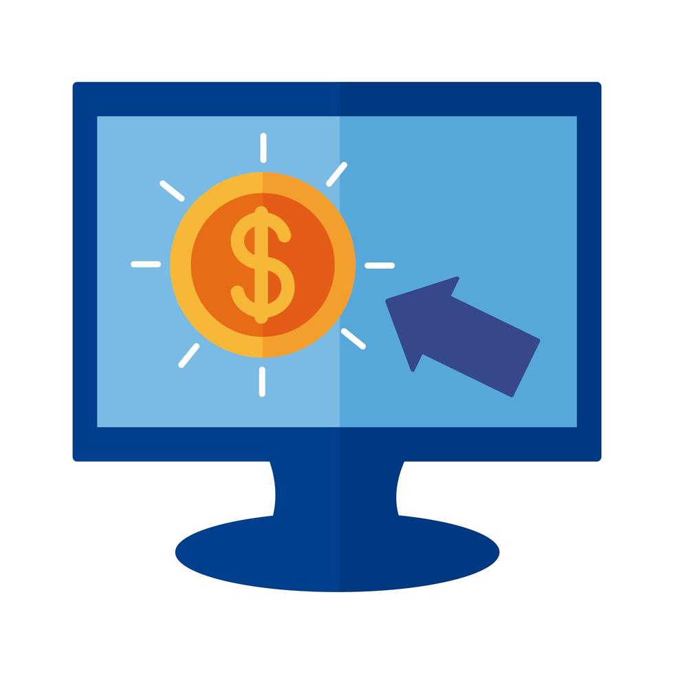 coin money dollar in desktop payment online flat style vector