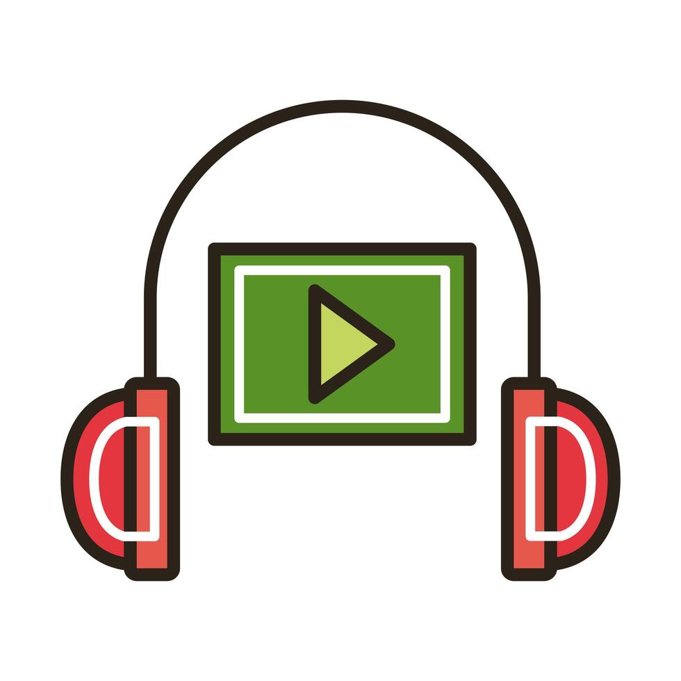 media player and headphone education online line and fill style vector