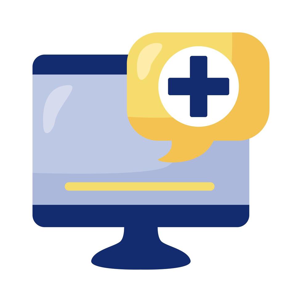 desktop with medical cross in speech bubble vector