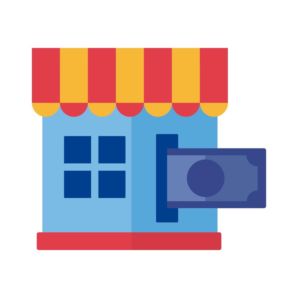 dollar with store building payment online flat style icon vector