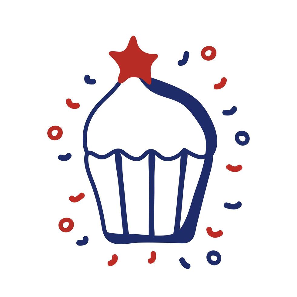 Cupcake de Estados Unidos con estrella para el 4 de julio, diseño de ilustraciones vectoriales de estilo de línea vector