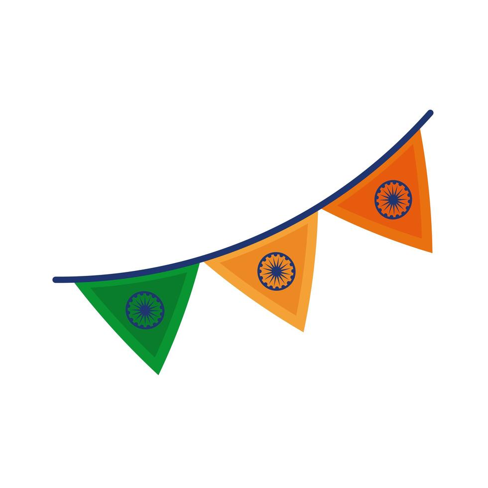 Independence day India celebration flag in garlands flat style icon vector illustration design