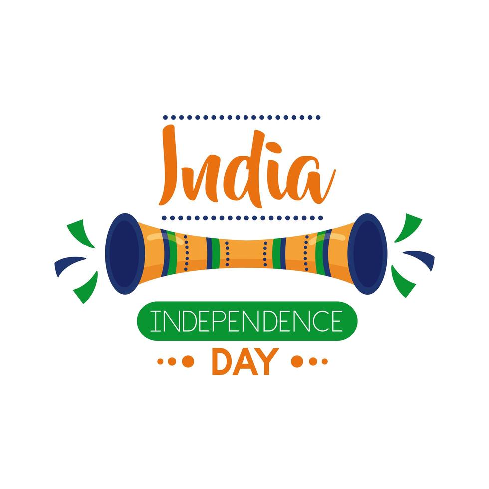 Independence day India celebration with trumpet flat style icon vector illustration design