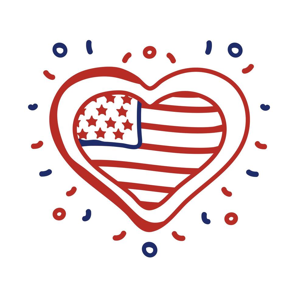 corazón con estilo de línea de bandera de Estados Unidos vector