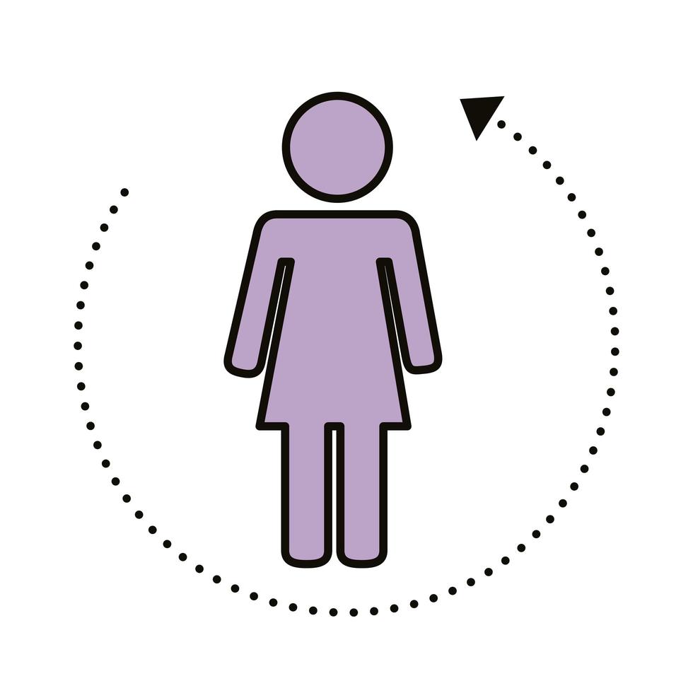 Figura humana femenina con líneas de distancia social. vector